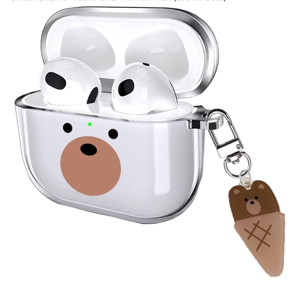 New AirPod 4 protective case cute bear face with a small charm